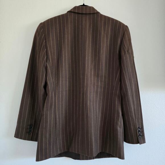 Vintage Emporio Armani Double Breasted Wool Blazer Jacket Brown Striped EU40 US8 - Picture 4 of 10